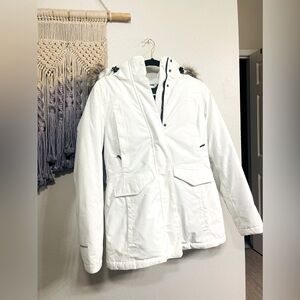 Eddie Bauer-White Winter Jacket w/ Faux Fur Hood-Size: X-Small